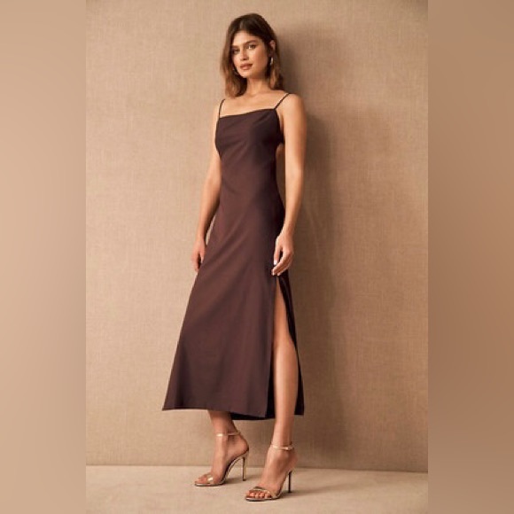 BHLDN Anthropologie Gavin Midi Slip Dress NEW Size 8 Rich Brown - Picture 13 of 13
